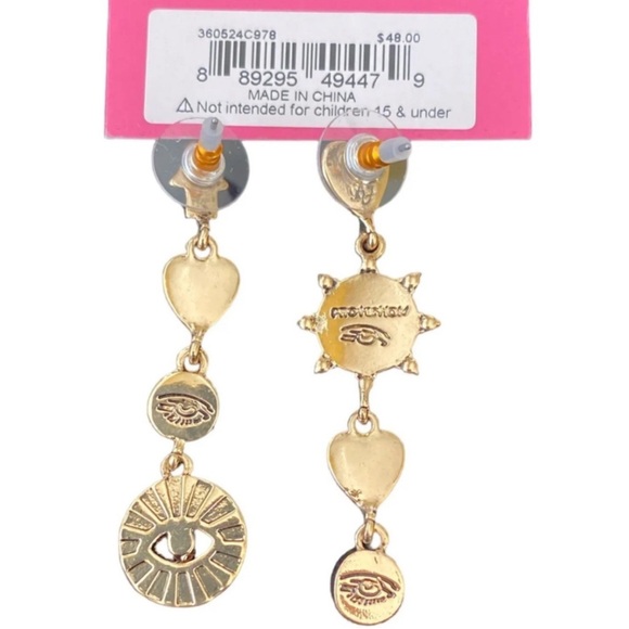 Betsey Johnson Evil Eye Linear Earrings - Picture 3 of 4